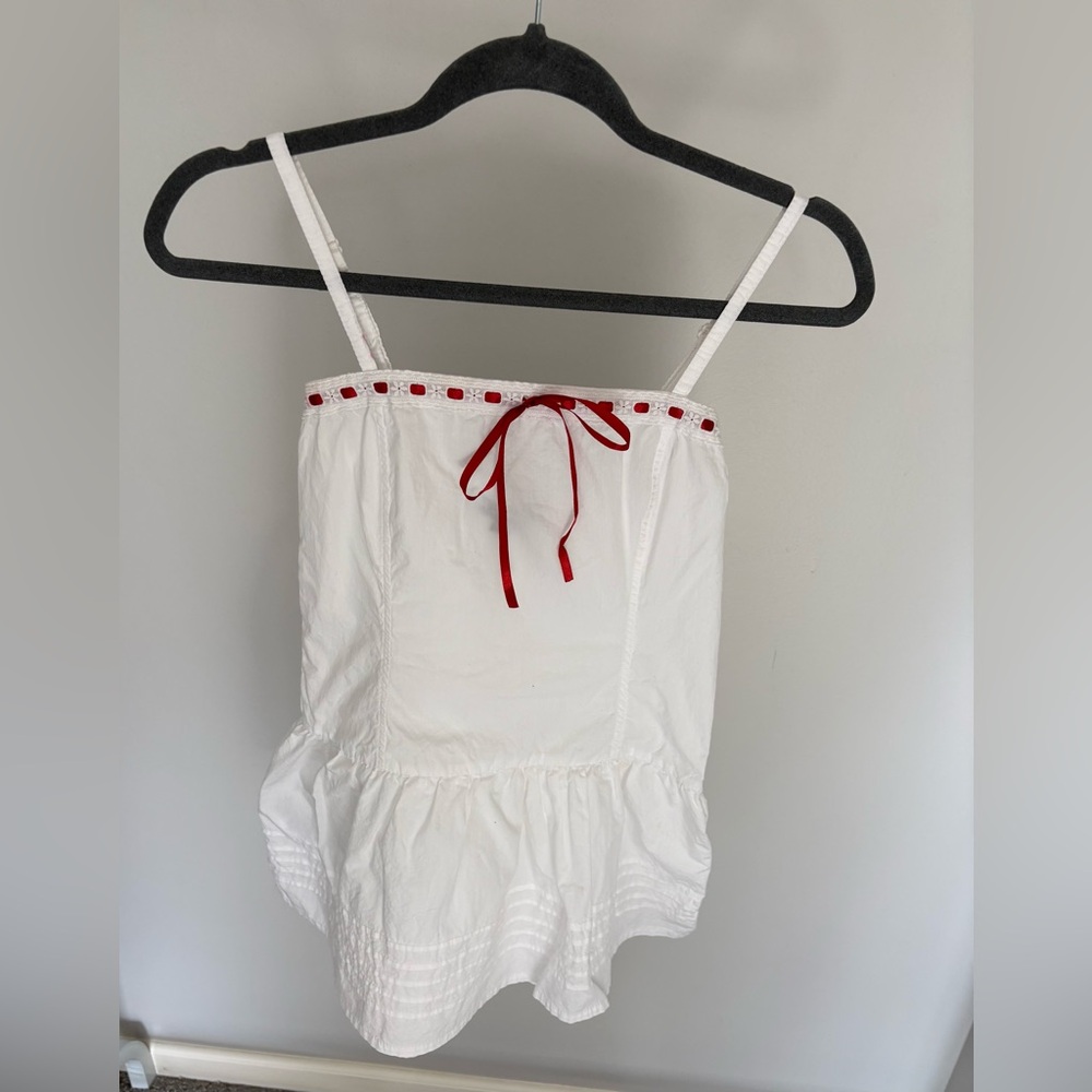 White Peplum dress with Red Accents